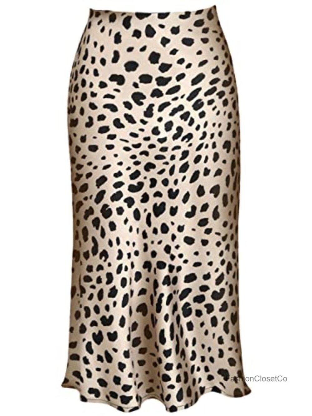 Silk Satin Leopard Print Midi Skirt High Waist A-Line Women's Summer